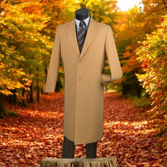 MEN'S VINCI FULL LENGTH 48" CAMEL CASHMERE BLEND TOP COAT. CL48 - Picture 1 of 4